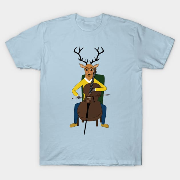 Deer playing cello T-Shirt by yanatibear